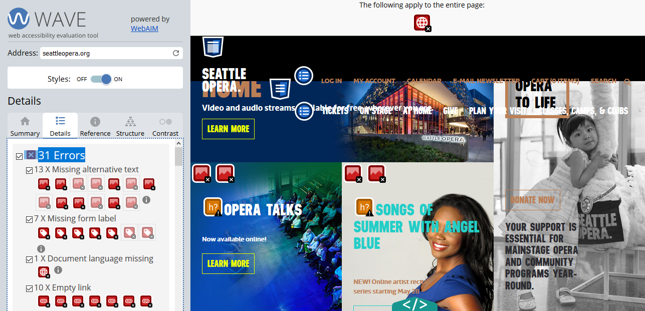 Wave report of Seattle Opera Homepage